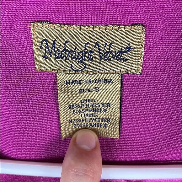 Fuchsia Midnight Velvet Square Neck Women's Skirt Suit - Picture 3 of 9